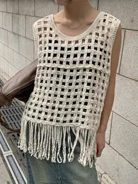 Kadın Sweaters Tassel Hollow Out Kadınlar İçin Gömekli Gömlek 2023 Yaz Kolsuz Kroşe Örtüler Top 230810