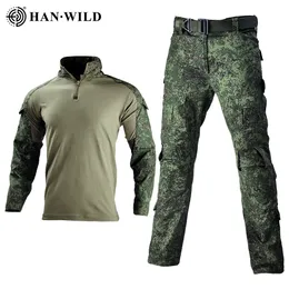 Mens Tracksuits Tactical Military Uniform Combat Camo Russian Army Suits Training Team Airsoft Paintball Shirts Cargo Pants Pads Clothes 230811