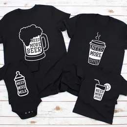 Family Matching Outfits Family Matching Outfits Need More Coffee Beer Milk Juice T-shirts Father Mother Kid Baby Shirts Baby Clothes Family Group Shirt