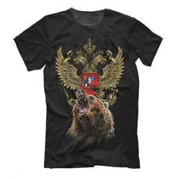 Męskie tshirts Rosja niedźwiedź Rosyjski symbol podwójnie nagłówek Orzeł Orzełek Tshirt Tshirt Summer Bawełna krótkie rękawa Oneck Mens T Shirt S3xl 230810