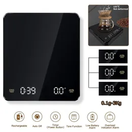 Ölçüm Araçları Kahve Elektronik Ölçekler Espresso'nun üzerine dökülür 3kg 0.1g LED OTOMATOK TIMER Akıllı Mutfak Ölçeği Yerleşik Pil USB Şarjı 230810