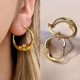 Stud 1 Pair Trendy Moon Round Hoop Earrings For Women 24mm Gold Color Hoop Earrings For Women Fashion Jewelry 230811