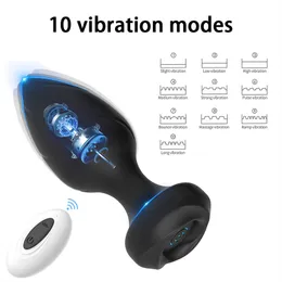 Trådlös fjärrkontroll vibrerande analplugg 10 hastigheter rumpa plug vibrator prostata massage sex leksaker för män kvinnor vuxen leksak