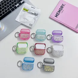 エアポッド用のキラキラホイルソフトTPUケースPro2 Pro 2 Air Pods 3 1 2ファッションエアポッドAirPod Clear Golden Sequinin Sonfetti Earphone Accessories Protector Covers with Keychain