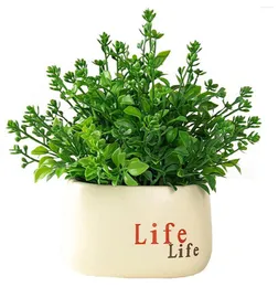 Decorative Flowers Mini Fake Green Grass Potted Plant Small Artificial Plants With Vase For Home Kitchen Office Bedroom Decoration Indoor