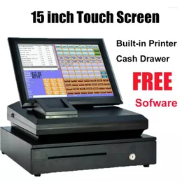 무료 소프트웨어 15 인치 터치 스크린 POS 시스템 스캐너 주방 프린터를 사용하여 레스토랑 또는 소매점에 대한 금전 등록