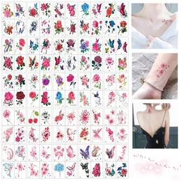 Temporary Tattoos 100pcsSet No Repeat Flowers Butterfly Temporary Tattoos Waterproof Body Art Concealer Stickers Disposable tatouage temporaire 230811