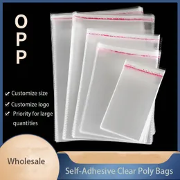 Clear Poly Bags Adhesive Återanvändbart självhäftande OPP -väskor Rensa självförsegling av cellofanpåsar Bageri Kakor, behandling, smycken, kuvert, kort