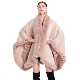 Scarve's Rex Rabbit Faux Fur Shawl Lady Luksusowy płaszcz Zima Keep Wape Solid Color Cloak Class