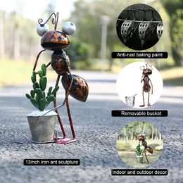 Dekorativa föremål Figurer Tooarts 13Inch ANT SCULPTURE IRON CARTON ANT med avtagbar hinksträdgård eller skrivbordsdekor Succulent Flower Pot Trinket Storage 230810