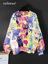 Maglioni femminili cartone animato d'autunno da donna ricamo gatto di gatto soffice svance magnione maglione maglione da donna harajuku dolce kay kay inverno abbigliamento c-145 z230814