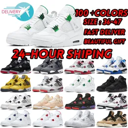 2024 4 Scarpe da basket Uomo Donna 4s Pine Green Seafoam Military Black Cat Midnight Navy cemento rosso Oreo Red Thunder Bred Scarpe da ginnastica da uomo in tela bianca Sneakers