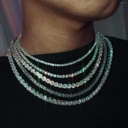Подвесные ожерелья 3 мм 4 мм 5 мм 6 мм 1 ряд блестящий теннисной цепной колье мужчины хип -хоп Iced Out Bling Cz Jewelry Gold Silver Color Fired подарок