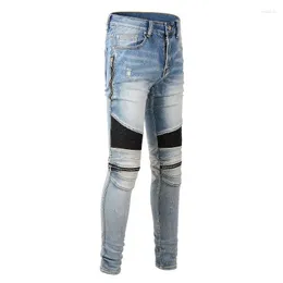 Erkekler Kot 2023 Vintage Punk Eklenmiş Fermuar Pileli Tasarımcı Pantolon Motosiklet Sokak Giyim Yıpranmış Denim Pantolon