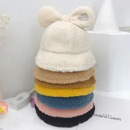 Wide Brim Hats Bucket Hats Sweet Bow Cute Lambswool Hat Female Autumn and Winter Korean Style Face-Shaping Small Fisherman Hat Warm Bucket Hat