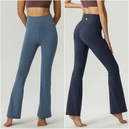 LL-022 Bayan Pantolon Yoga Kıyafetleri Alevli oluk pantolonlar yüksek bel gevşek spor spor salonu fit göbek zili tabanlı uzun pantolon elastik bel