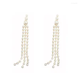 Dangle Earrings Fashion Joker Contracted Personality Exaggerated Pearl Tassel Earring Three Rows Of Long Drop