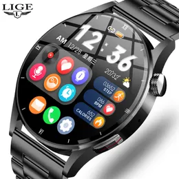 Braccialetti intelligenti pedometri lige full cerchio touch screen acciaio bluetooth chall bluetooth chiama uomini smartproof sports corpose a temperatura body watchbox 230811