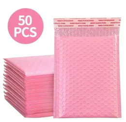 Partihandel 50st påsar bubbla mailare vadderade kuvert pärla film present present mail kuvertväska för bokmagasin fodrad mailer självförsegling rosa rosa