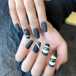 False Nails Emmabeauty Black Hand-painted Press On Short T Shape Handmade With Creative And Unique Gel Express Your Artistic Cool