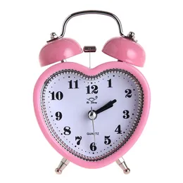 Desk Table Clocks Heart Shape Bell Alarm Clock No Ticking with Nightlight for Kids Girls Bedroom Home Decor 230810