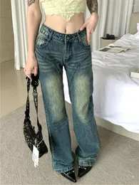 Dżinsy damskie Obce Kitty Denim Pants Women Ol High talia luźna dżinsowa jesień szeroka noga 2023 Office lady streetwear prosto