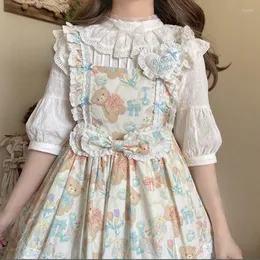 Kvinnors blusar vintage söta lolita blus kvinnor kawaii spets ruffle bow stativ krage jacquard bomullsskjorta flickor söt lykta ärmen lös