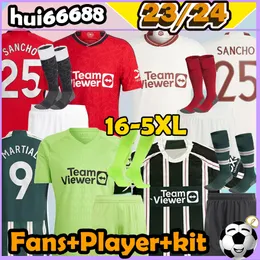 5XL 23/24 Rashford 축구 유니폼 Long Sancho Mount Antony Maguire B.Fernandes Rashford Eriksen 2023 2024 Casemiro Varane 플레이어 키트 양말 축구 셔츠