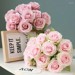 Decorative Flowers Big 12 Heads/Bunch Roses Artificial Flower Bride Bouquet Wedding Floral Wall Decor Materials Home Decoration Po Props