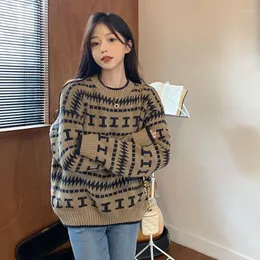 Kobiety swetry geometryczne moda 2023 Autumn Winter Pullovers Korean Style Knitwears Długie rękawowe ubrania Knit Top Swater damski