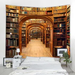 Tapestries Art Wall Hanging Mystery Library Tapestry Vintage Bookhelf Digital Printing Tapestry hela bokväggen hängande R230811