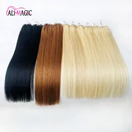 レミーナノリングヒューマンヘアエクステンションロシアンバージン100g/パック14 "-28"ナノビーズヘアエクステンションブラックブラウンブロンドピアノカラーマイクロループリングリングヘア