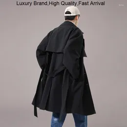 Men's Trench Coats Elegant Trend Coat Outerwear Belte Cotton Windbreaker Jaqueta Jacket Oversized Overcoat Male British For Men