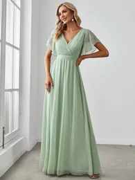 Urban Sexy Dresses Elegant aftonklänningar Långt en linje Kort ärm Vneck Chiffon FloorLength -klänning 2023 Ever Pretty of Simple Prom Women Dress 230810