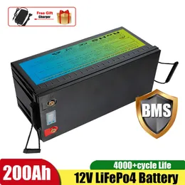 12V LIFEPO4 200AH Not 100AH ​​Battery Rechargeable RV مع BMS للتخييم في الهواء الطلق وشاحن Solar +20A العاكس +20A
