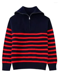 Kadın Sweaters Yenkye Kadınlar 2023 Moda Vintage Striped Örgü Sweater Jumper Sonbahar Kış Kadın Fermuarı Yüksek Yaka Saklama Şık Üstleri