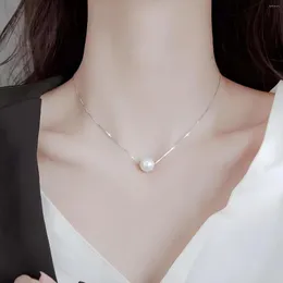 Chains Trendy Fashion Simple And Versatile Freshwater Ppearl Necklace Pearl Pendant Clavicle Chain Female Collares Colgantes Cadena