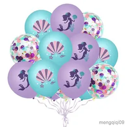 Dekoracja syreny balony jednorazowe zastawa stołowa Dziewczyna Dziewczyna Mała syrena Dekoracja urodzinowa Favor Globos Baby Shower R230811