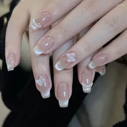 Fałszywe paznokcie 24pc Odłączane mleczne różowe gradient do noszenia długie francuskie balerina fałszywa prasa na paznokcie pełna okładka