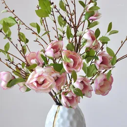 Kwiaty dekoracyjne 5pc 93 cm sztuczna gałąź magnolii z liść