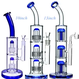 13inch Double Three Chamber Glass Bong Hookahs Blue Stereo Matrix Water Pipes Arm Tree Perc Smoking Pipe Recycler Dab Rig Bubblers free shipping