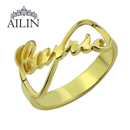 Alyans Ailin 18K Goldplated Ring Erkekler Paslanmaz Çelik Infinity Adı Özel Kişiselleştirilmiş Yazı Tipi Anne Aşıkları Takılar 230811