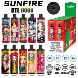 Penna a vapo usa e getta originale Sunfire puffi 8000 9000 dtl 18 ml Magiatore a vapori a vaporizzazione usa e getta in stock dispositivo ECIG monouso con 10 sapori da 10k da 12k