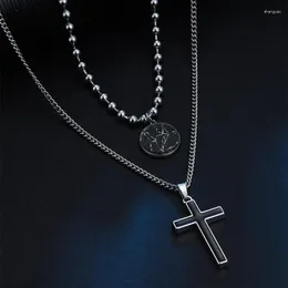 Kedjor Mäns religiösa korshalsband Y2K-tillbehör Multi-Layer Metal Coin Hip Hop Chain One Piece Par Smycken
