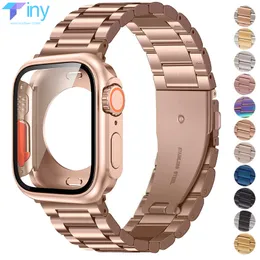 Watch Bands Stainless Steel Strapcase for Apple Band 44mm 45mm Upgrade Ultra 49mm PC Cover Screen Bracelet Series 8 7 6 SE 5 4 230811