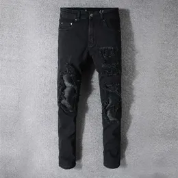 mens designer jeans denim pants classic black pant white pour hommes ripped moto biker rock jean245C