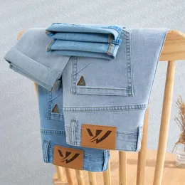 Herr jeans sulee 2023 sommar tunt lösa raka ben män passar denim byxor klassisk stil affärsblått blå