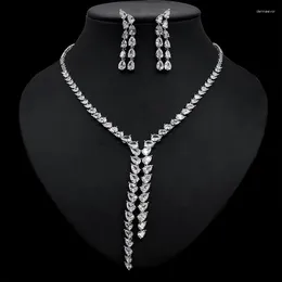 Halsband örhängen set och örhänge zirkoniumsmycken elegant charm lyxkvalitet för brudklänningstillbehör gåva