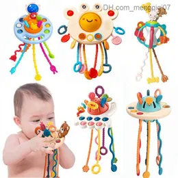 Oyuncaklar Montessori Drawstring Oyuncak Bebek Silikon Çizme Diş Sensörü Oyuncak UFO Kavrama Eğitimi Motor Becerileri Çocuk Eğitim Oyuncak Z230814