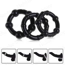 Cockrings 3 PcsSet Cock Penis Ring Bead Male Delay Ejaculation Lasting Silicone Erection Sex Toys For Men Adults 230811